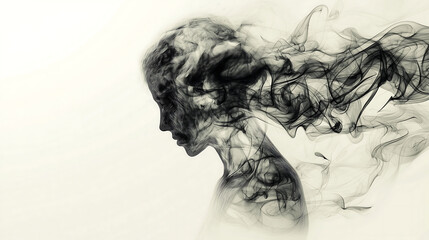 Fototapeta premium Smoke Dissolving Human Silhouette in Surreal Minimalist Style