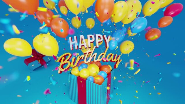 happy birthday text and baloons out of the box 3d intro animation