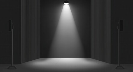 Obraz premium Dark Stage Spotlight Background with Speakers and Concrete Walls for Performances and Events