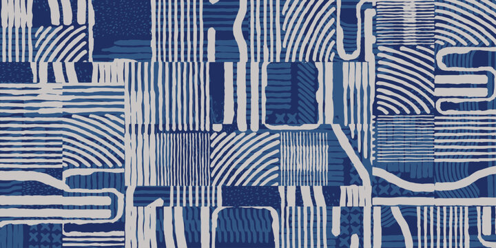 Hand drawn Japanese brush line abstract patchwork pattern, Ethnic folk wood carving, engraving, basketry surface texture design, experimental graphic blocks for textile, fabric, carpet