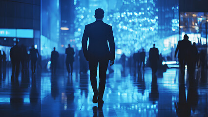 Obraz premium Silhouettes in the City: A Futuristic Urban Evening