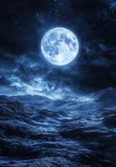 Fototapeta premium Blue Moon Shines Over a Mystical Frozen Landscape
