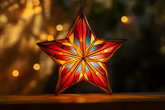 Phillipino Christmas parol lantern, star shaped decorative lantern made from paper and bamboo