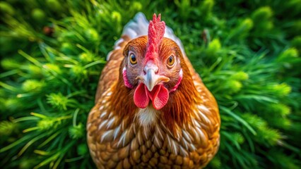 A charming Dutch Bantam hen's crest, captured by drone: showcasing superior poultry breeding.