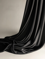 Naklejka premium Elegant black fabric draping smoothly on a neutral background.