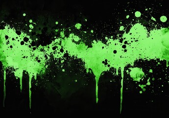 Vibrant Neon Green Splatter Paint Texture on Black Background