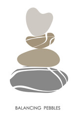 Smooth stones stacked in vertical pyramid. Meditative activity of carefully stacking river pebbles into balancing pile. Simple flat vector isolated on white background