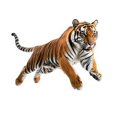 Obraz premium Tiger leaping in mid-air isolated on transparent background