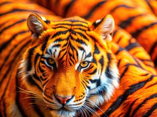 Naklejka premium AI-generated tilt-shift photo: vibrant tiger stripes in deep orange and black. A captivating background.