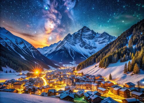 Alpine night: Ischgl's stunning panorama showcases the Swiss Alps in captivating low-light photography.