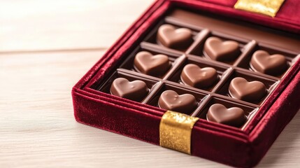 Valentine chocolates idea. Delicious heart-shaped chocolates in a velvet box, perfect for gifting and special occasions.