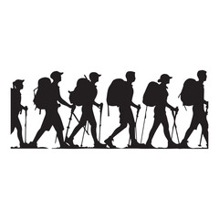 Obraz premium Set of silhouette of Hiking man. hikers with rucksacks and backpack silhouette.