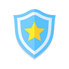 Flat blue shield icon with a yellow star in the center. Modern design, perfect for security, protection, or law enforcement themes. Minimalistic and versatile for digital and print use