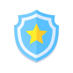 Flat blue shield icon with a yellow star in the center. Modern design, perfect for security, protection, or law enforcement themes. Minimalistic and versatile for digital and print use
