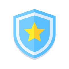 Flat blue shield icon with a yellow star in the center. Modern design, perfect for security, protection, or law enforcement themes. Minimalistic and versatile for digital and print use