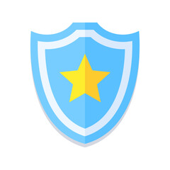 Flat blue shield icon with a yellow star in the center. Modern design, perfect for security, protection, or law enforcement themes. Minimalistic and versatile for digital and print use