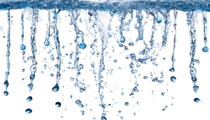 Dynamic Splashing Water Clean Blue Liquid Droplets Falling Isolated Background