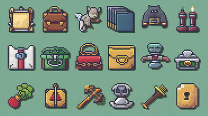 Pixel Art Game Assets  Bags  Weapons  Scrolls  and More
