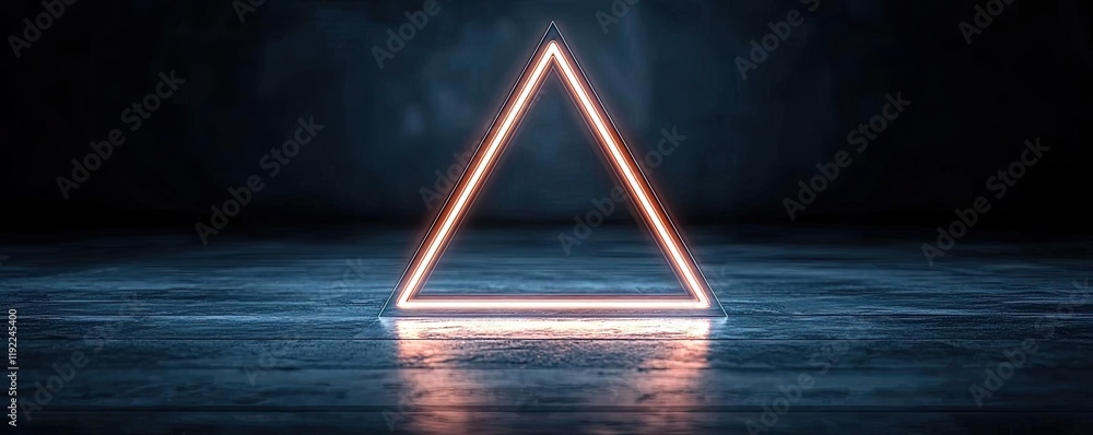 Poster triangle abstract background concept. a glowing neon triangle on a dark background, creating a moder