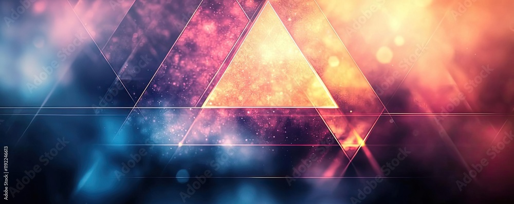 Poster triangle abstract background concept. abstract geometric design with vibrant colors and glowing shap