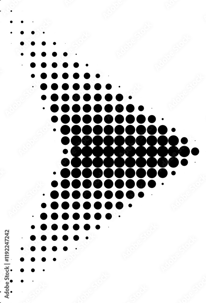 Wall mural abstract illustration of arrowhead created from dots, retro halftone pattern effect. graphic element