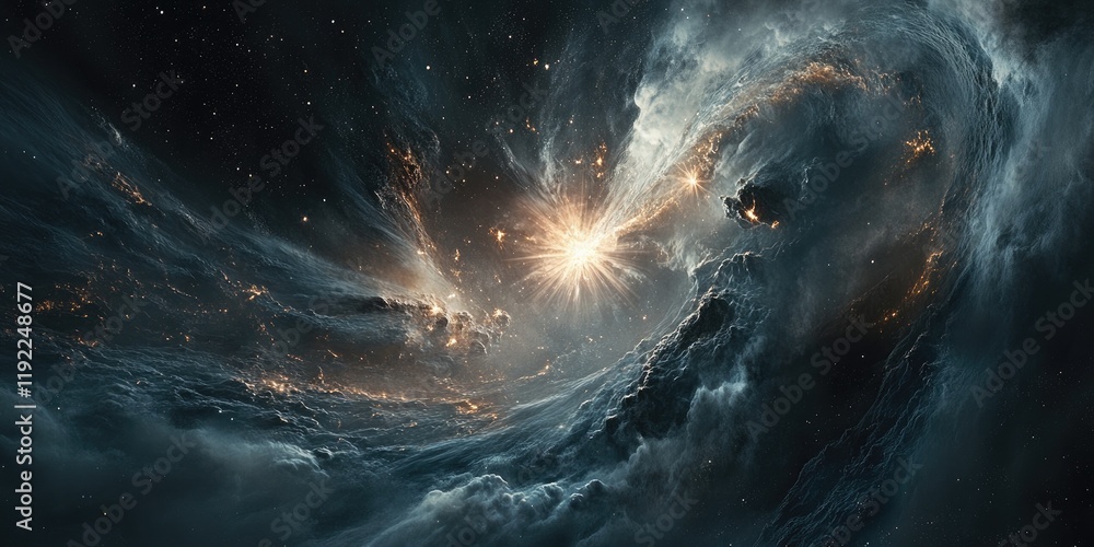 Aufkleber A celestial event in a distant galaxy, with supernovae exploding, new stars forming, and cosmic waves rippling through space