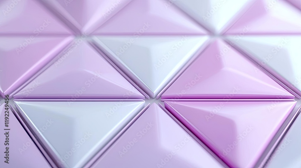 Poster triangle abstract background concept. a close-up of glossy pink and white triangular tiles in a mode