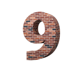 Bricks Wall Number Nine 9 Digit Made Of Colored Wall Of Bricks On Background 3D Illustration