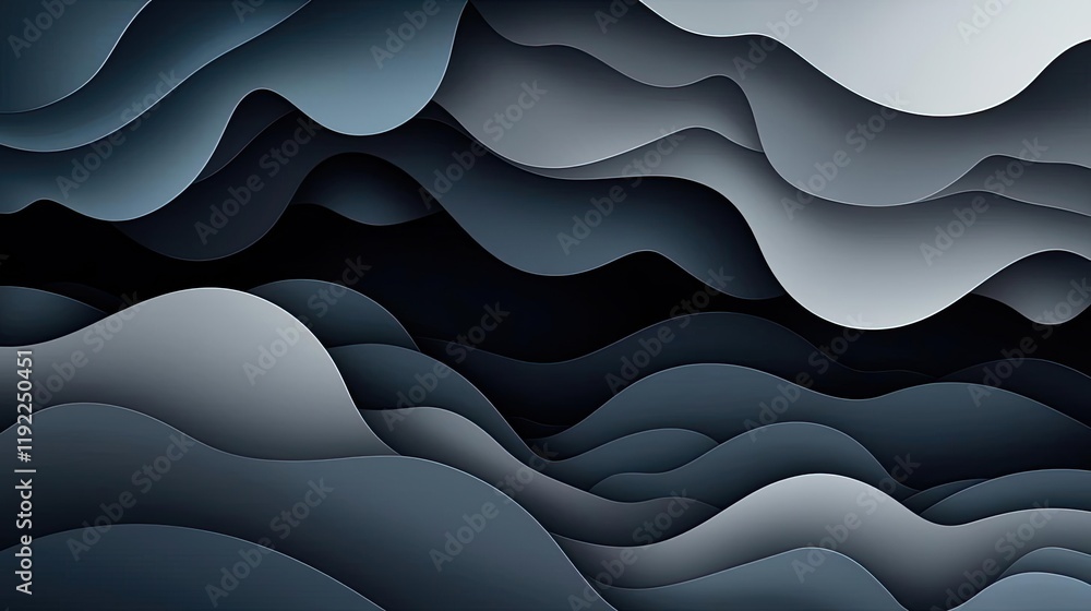 Poster cloudy abstract background idea. abstract graphic design with flowing waves in shades of black and g
