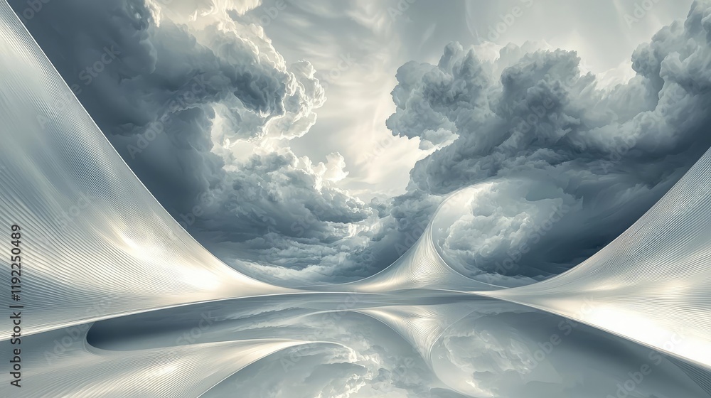Poster cloudy abstract background idea. surreal landscape with reflective surfaces and dramatic clouds in t