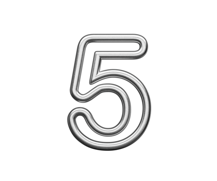 Number Five 5 Made Of Silver Metallic Gleam With Smooth Curves 3D Illustration