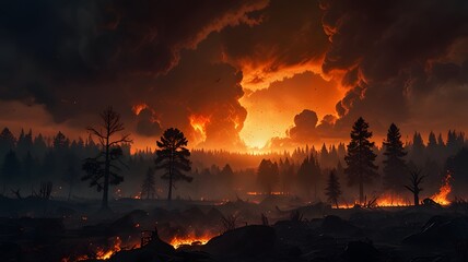 Forest Wildfire with Fiery Sky and Blazing Flames in 4K V11