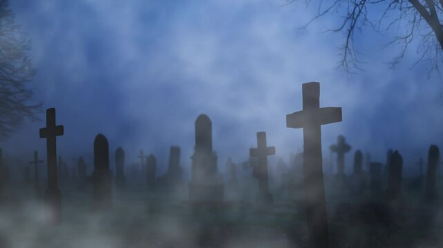 snowy foggy dark cloudy spooky cemetery