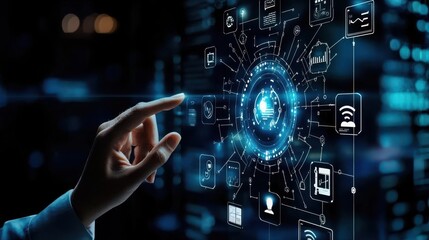 Digital interaction with data visualization cyber environment infographic modern workspace futuristic concept