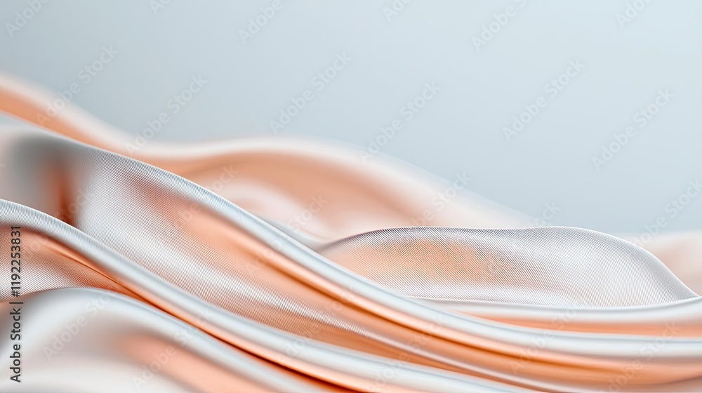 Poster blurred abstract background concept. soft silky fabric waves in peach and white create an elegant, s
