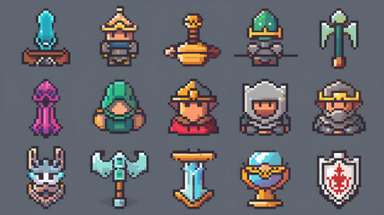 Pixel Art Game Assets  Knights  Weapons    Magic Items