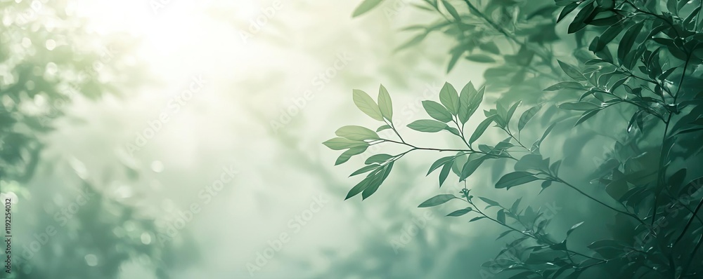Aufkleber blurred abstract background concept. lush green leaves basking in soft sunlight, creating a tranquil