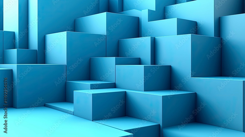 Poster abstract blue cubic architecture: a 3d geometric composition of modern design and form