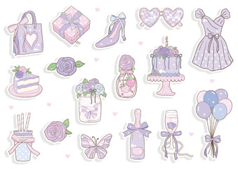 Whimsical Hand-Drawn Pastel Birthday Party Decoration Sticker. Vector Illustration