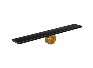 A Black Balanced Seesaw On Shiny Golden Fulcrum Symbolizes Leverage And Equilibrium 3D Illustration