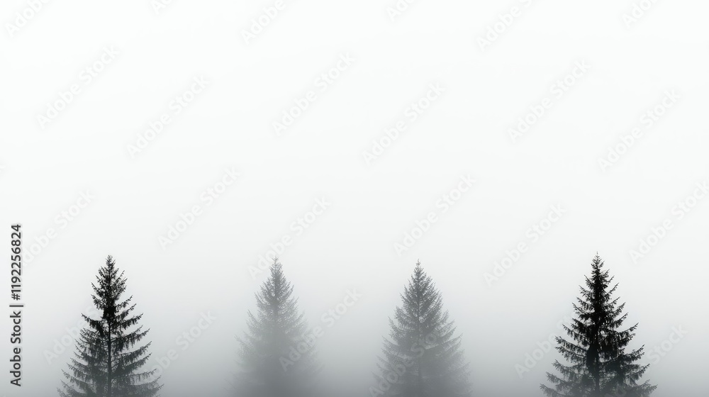 Aufkleber blurred abstract background concept. mysterious fog enveloping tall pine trees in serene nature sett