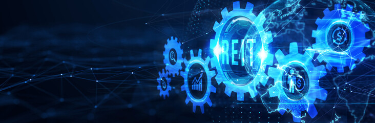 REIT Real estate investment fund ETF Financial stock market. 3d illustration