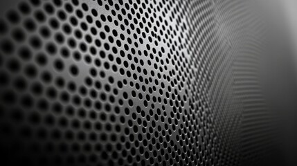 Close-Up View of a Textured Black Surface Featuring Circular Holes Creating a Unique and Modern Pattern with Light Reflections and Depth