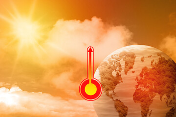 Earth with sign a thermometer with a high or heat temperature indicator