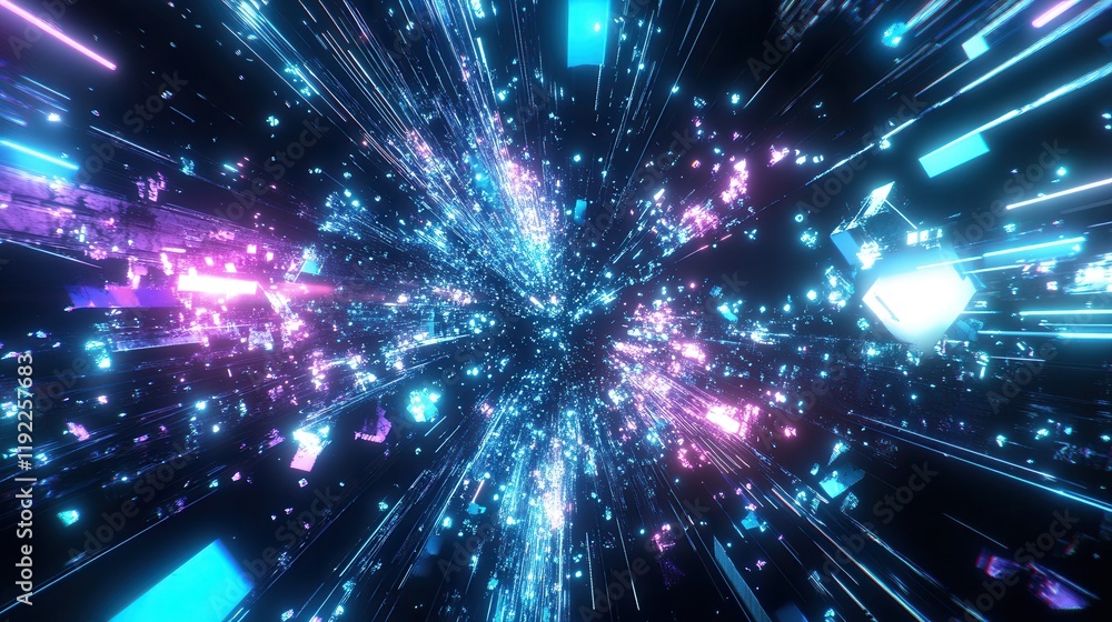 Poster abstract 3d data visualization with glowing lines and dots