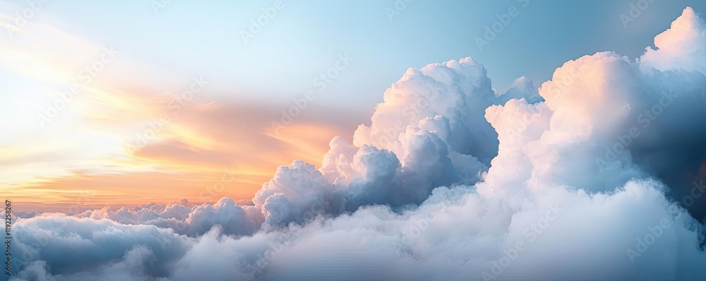 Poster cloudy abstract background idea. beautiful fluffy clouds in a clear sky during sunset, creating a se