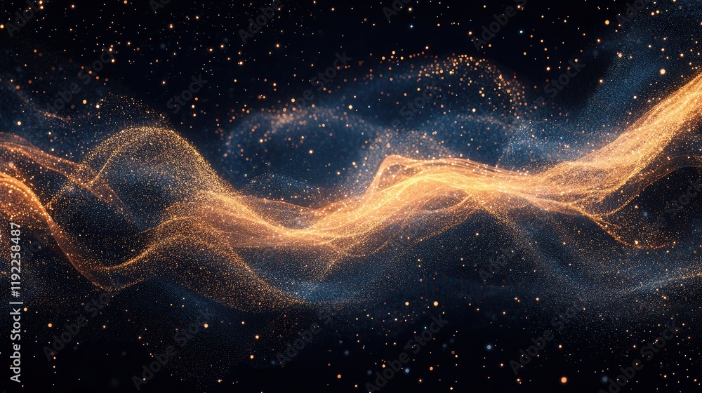Poster dynamic composition of intertwining streams of light and colorful dust