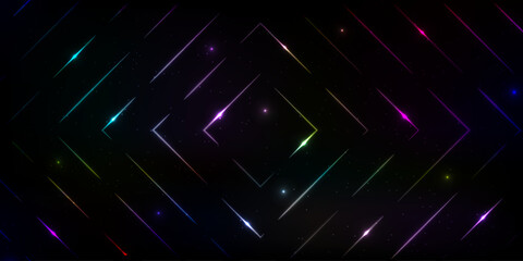 Colorful rectangle lines with charming abstract pattern on dark background, space dimension concept with future progress