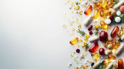 Vibrant Arrangement of Assorted Dietary Supplements on White Surface