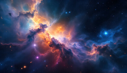 Obraz premium Cosmic Nebula: A Dreamlike Tapestry of Orange, Blue, and Purple Hues